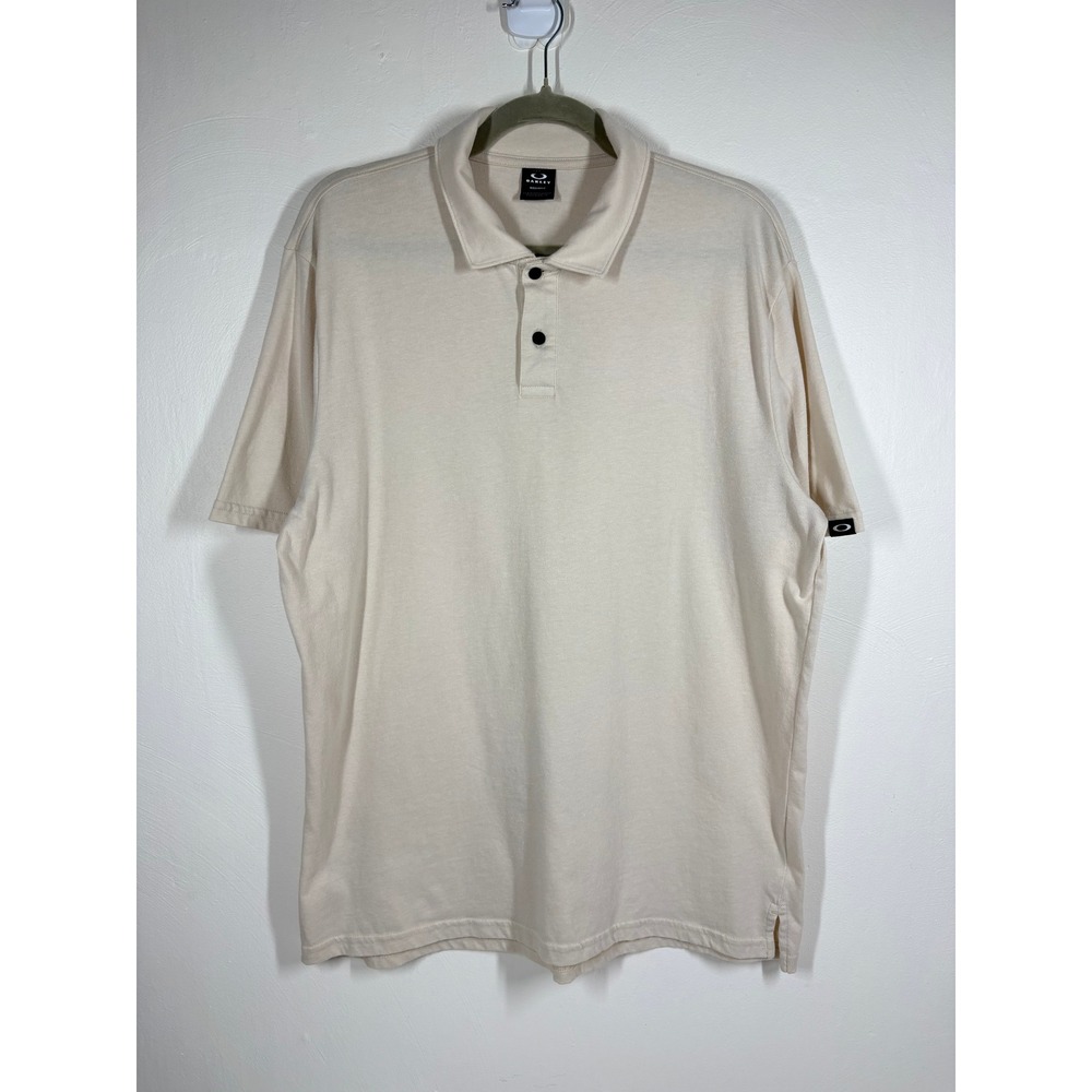 Oakley Mens Polo Shirt Large Beige Short Sleeve Regular Fit Gorpcore Sporty